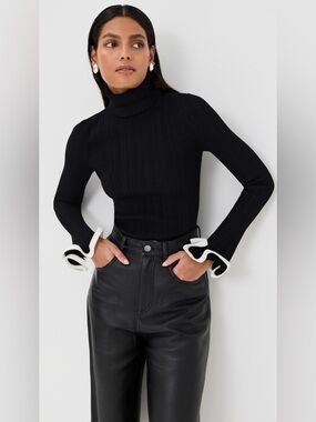 Jonathan Simkhai Lola Turtleneck Long Sleeve Top Ruffle Sleeves XS NEW